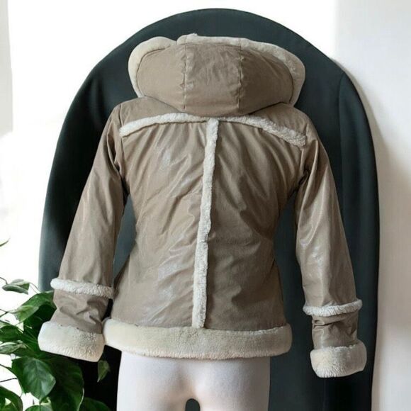 Paramount Tan Cream Hooded Faux Fur Coat Peacoat Small Penny Lane Princess - Picture 3 of 8